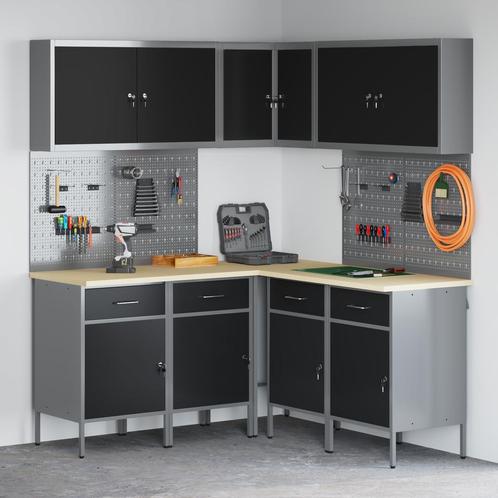 vidaXL 12-delige Werkmeubel en Pegboard Set Zwart MDF en, Doe-het-zelf en Bouw, Werkbanken, Nieuw, Verzenden