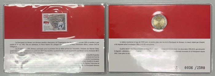 Monaco. 2 Euro 2013 ONU (incl. timbre-poste commémoratif), Timbres & Monnaies, Monnaies | Europe | Monnaies euro