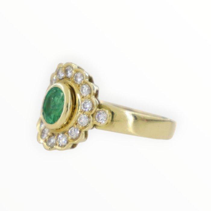 Ring - 18 karaat Geel goud Smaragd - Diamant, Handtassen en Accessoires, Ringen