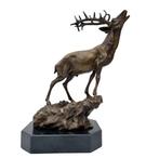 sculptuur, A stag - 38 cm - Brons, Marmer