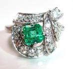 Ring - 14 karaat Witgoud Diamant  (Natuurlijk) - Smaragd