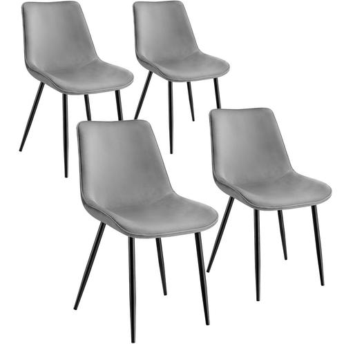 tectake Set stoelen Monroe fluweellook - grijs, Set van 4, Huis en Inrichting, Stoelen, Verzenden