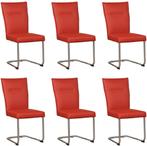 Set van 6 Rode leren   - poot rond inox - Toledo Leer, Huis en Inrichting, Stoelen, Overige kleuren, Nieuw, Leer, Ophalen of Verzenden