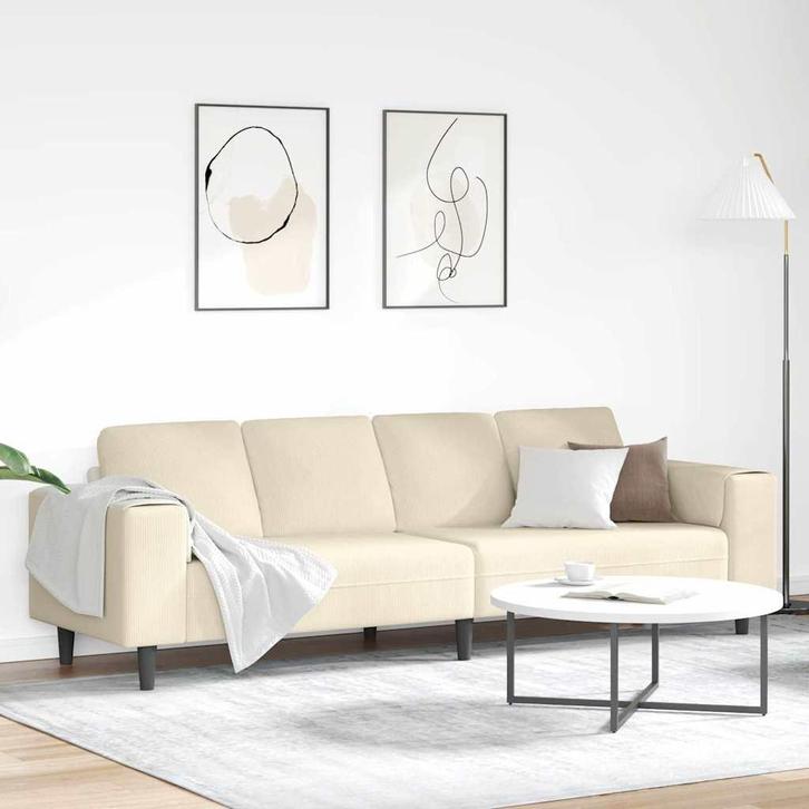 vidaXL Stoffen Sofa met kussen Crème 208 cm Katoenen stof, Huis en Inrichting, Zetels | Zetels, Nieuw, Verzenden