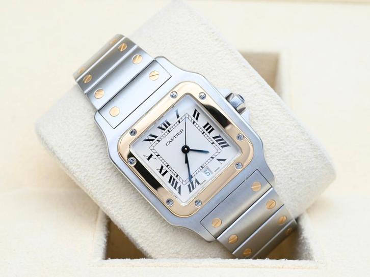 Cartier Santos Ref. 187901 Year 1992 (Full Set), Handtassen en Accessoires, Horloges | Heren, Goud, Zo goed als nieuw, Goud, Overige merken