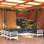 vidaXL Salon de jardin 9 pcs avec coussins blanc bois de, Salons de jardin, Neuf, Verzenden