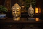 Twee bronzen Buddha hoofden - Beeld - Azië (Zonder, Antiek en Kunst