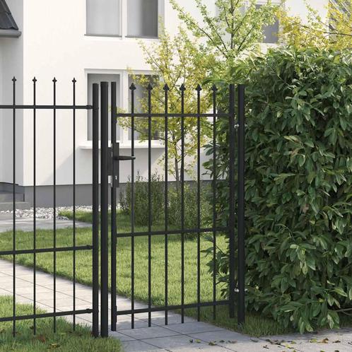 vidaXL Poort met puntige bovenkant enkel 1x1,5 m staal zwart, Tuin en Terras, Tuinpoorten, Nieuw, Verzenden