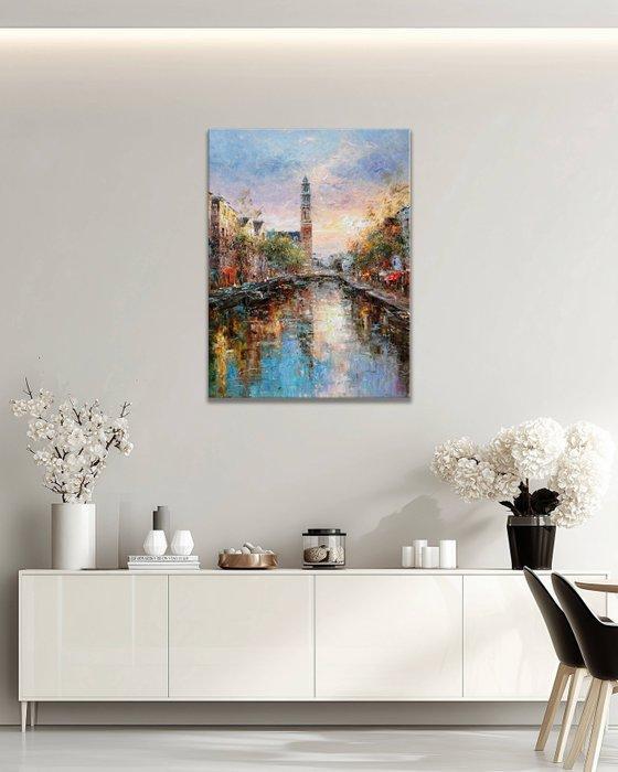 StefanoArt - Canal at Dusk, Antiek en Kunst, Kunst | Schilderijen | Modern