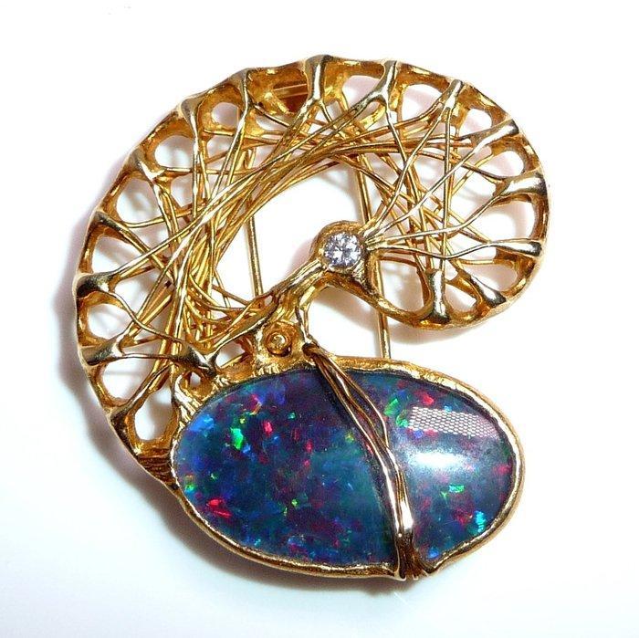 Pendentif - 18 carats Or jaune - 7.05ct. tw. Opale - Diamant, Bijoux, Sacs & Beauté, Bijoux anciens