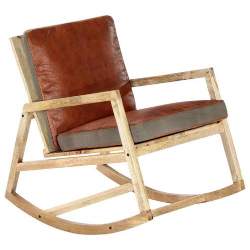 vidaXL Chaise à bascule Marron Cuir véritable et, Maison & Meubles, Chaises, Neuf, Envoi