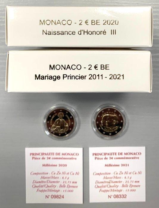 Monaco. 2 Euro 2020/2021 Honoré III + 10 Ans Mariage, Postzegels en Munten, Munten | Europa | Euromunten
