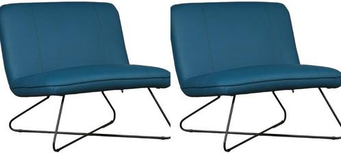 Set van 2 Blauwe leren industriële stoels zonder armleuning, Huis en Inrichting, Fauteuils, 75 tot 100 cm, Nieuw, 75 tot 100 cm