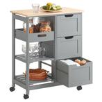 2dekans | SoBuy - Keukentrolley met 3 Grote Laden - 68x85x38, Doe-het-zelf en Bouw, Hout en Planken, Ophalen of Verzenden, Nieuw