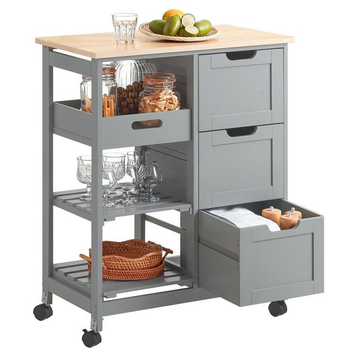 2dekans | SoBuy - Keukentrolley met 3 Grote Laden - 68x85x38, Doe-het-zelf en Bouw, Hout en Planken, Ophalen of Verzenden