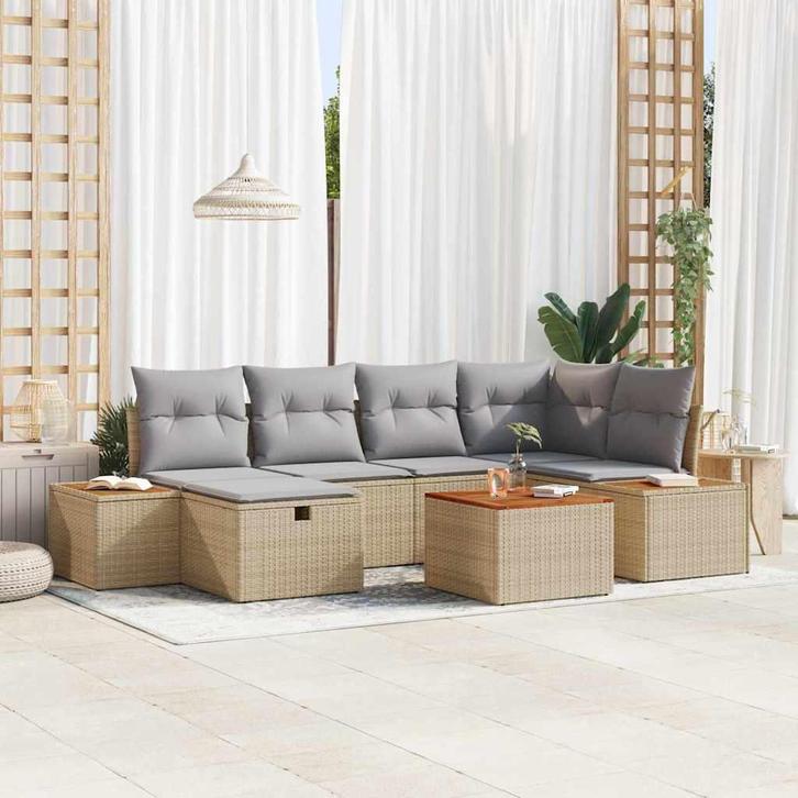 vidaXL Tuinbank Set met kussen met opslag 7 pcs Beige poly, Tuin en Terras, Tuinsets en Loungesets, Nieuw, Verzenden