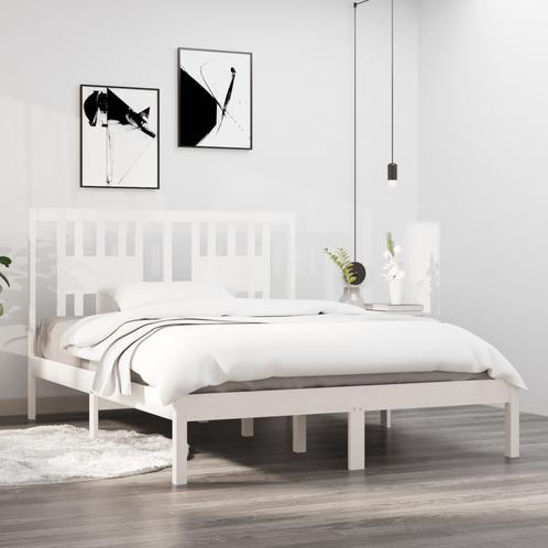 vidaXL Bedframe massief hout wit 135x190 cm, Huis en Inrichting, Slaapkamer | Bedden, Nieuw, Verzenden