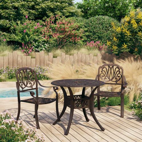 vidaXL Ensemble de bistro 3 pcs Aluminium coulé Bronze, Jardin & Terrasse, Ensembles de jardin, Neuf, Envoi