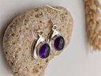 Oorbellen in 925 zilver met topkwaliteit amethist. - Hoogte: