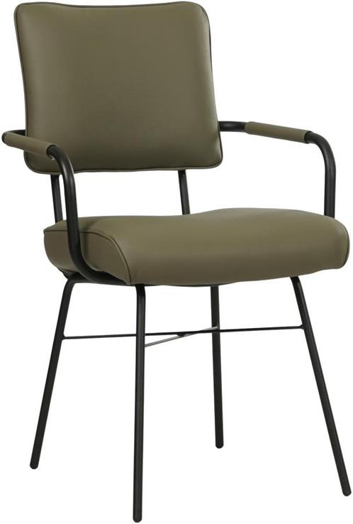 Olijfgroene leren industriële design eetkamerstoel - Toledo, Huis en Inrichting, Stoelen, Overige kleuren, Eén, Nieuw, Leer, Ophalen of Verzenden