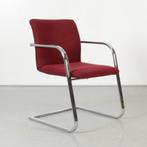 Frontseat vergaderstoel, bordeauxrood, sledeframe, Ophalen of Verzenden, Gebruikt