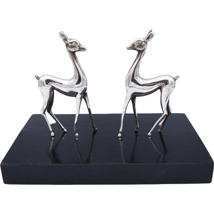 sculptuur, Pareja de Cérvidos - 22 cm - .925 zilver, Antiek en Kunst, Antiek | Zilver en Goud