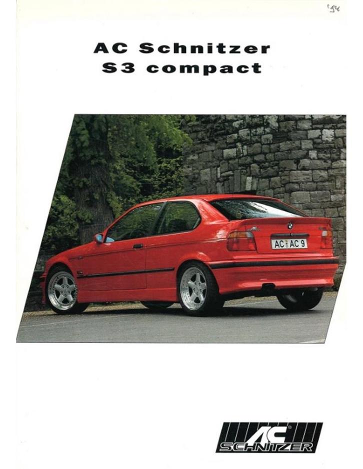 1994 BMW AC SCHNITZER S3 COMPACT BROCHURE DUITS, Boeken, Auto's | Folders en Tijdschriften