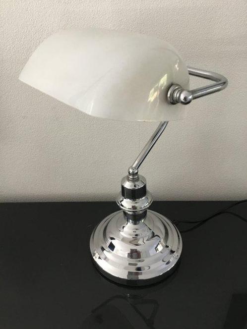 Belle lampe de bureau/notaire - Verre, métal chromé, Antiquités & Art, Curiosités & Brocante
