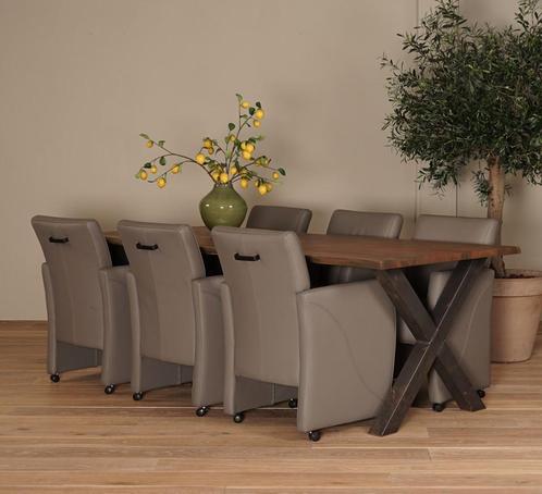 Set van 6 leren eetkamerfauteuil - Toledo Leer Smog - Met, Huis en Inrichting, Stoelen, Overige kleuren, Eén, Nieuw, Leer, Ophalen of Verzenden