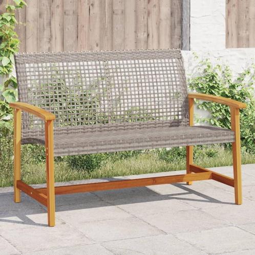 vidaXL Tuinbank 112 cm poly rattan en acaciahout grijs, Tuin en Terras, Tuinsets en Loungesets, Nieuw, Verzenden