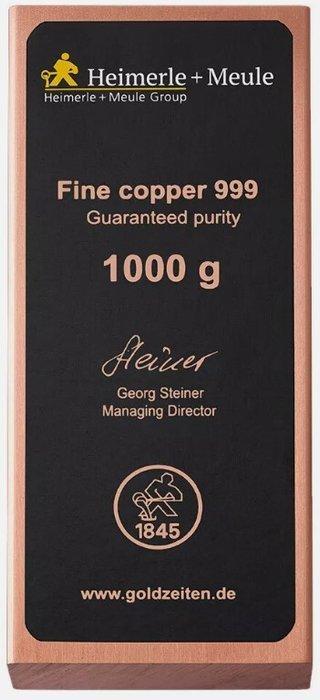 1 kilogram koper - .999 - Heimerle & Meule - Duitsland., Postzegels en Munten, Edelmetalen en Baren