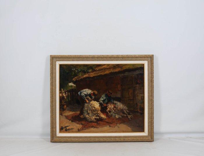 Willem Hendrik van der Nat (1864–1929) - Schapenscheerders, Antiquités & Art, Art | Peinture | Classique