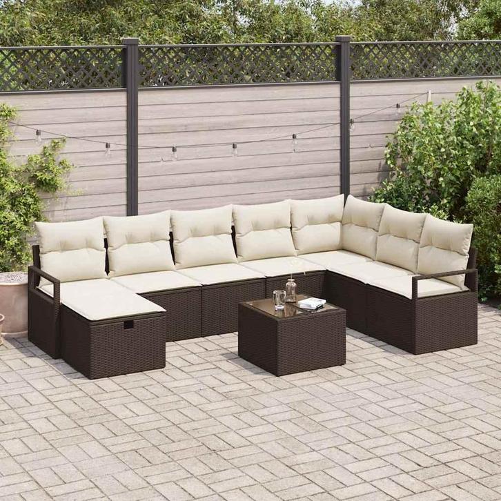 vidaXL Bankstel met kussen met opslag Bruin en Crème poly, Tuin en Terras, Tuinsets en Loungesets, Nieuw, Verzenden