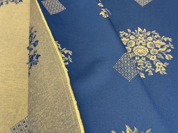 Eleganza Notturna: Blauw jacquardweefsel met gouden rozetten, Antiek en Kunst, Antiek | Tapijten, Tafelkleden en Textiel