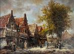 K Hoppe (XX) - Figures in a town street, Antiek en Kunst