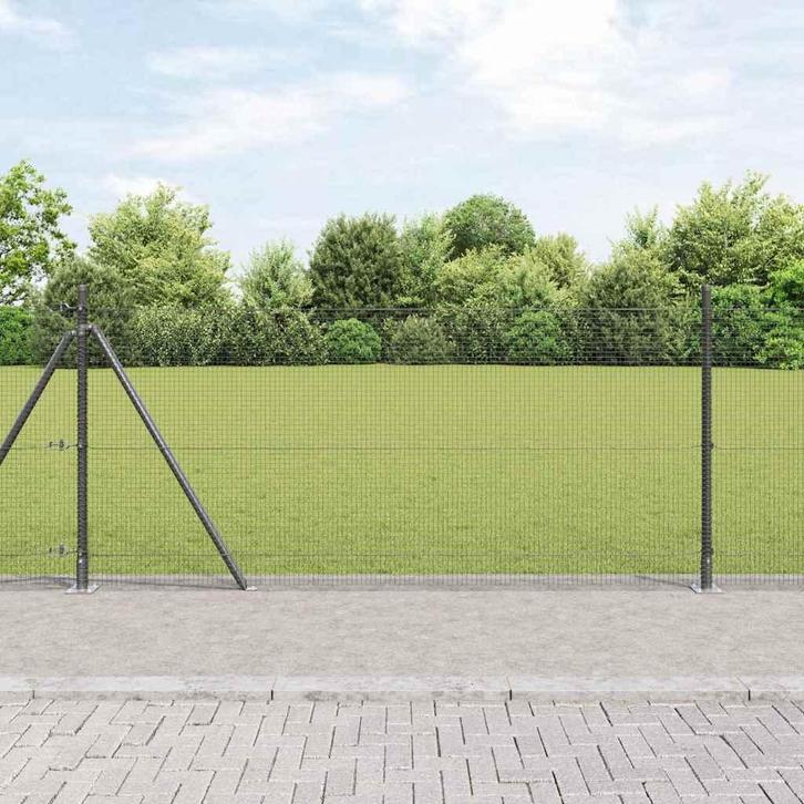 vidaXL Hek met Palen Grijs 0.8 x 25 m Staal, Tuin en Terras, Tuinhekken en Hekwerk, Nieuw, Verzenden