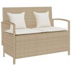 vidaXL Tuinbank met kussen poly rattan beige, Verzenden