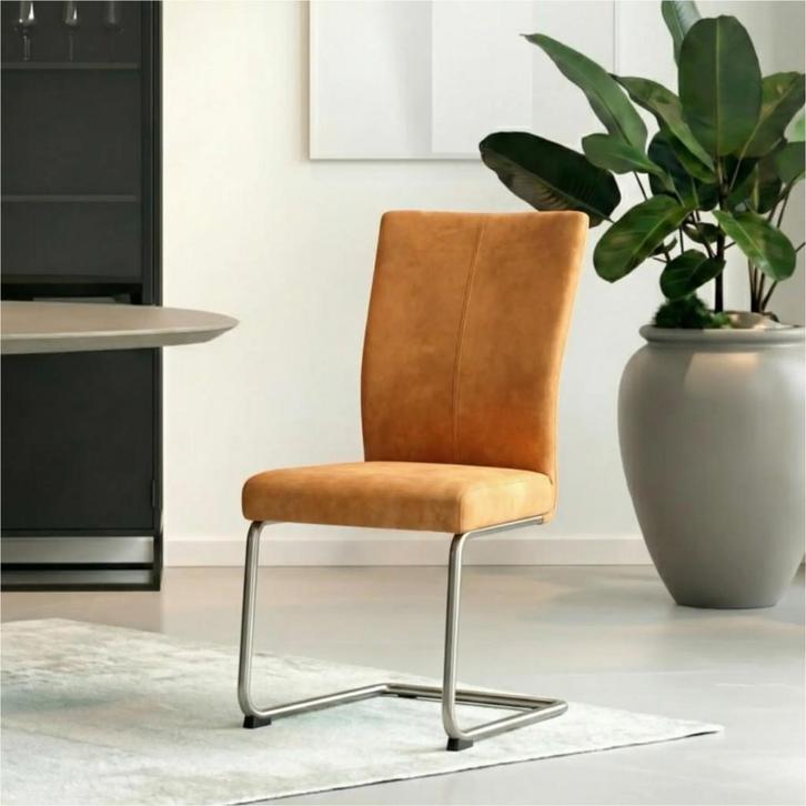 Set van 8 Leren eetkamerstoelen Dry - Kenia Cognac (cognac), Huis en Inrichting, Stoelen, Nieuw, Leer, Ophalen of Verzenden