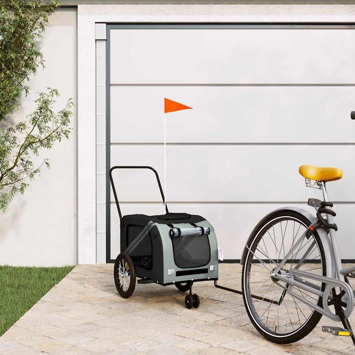 vidaXL Huisdierfietskar Grijs en Zwart Oxford Stof en IJzer, Dieren en Toebehoren, Overige Dieren-accessoires, Nieuw, Verzenden