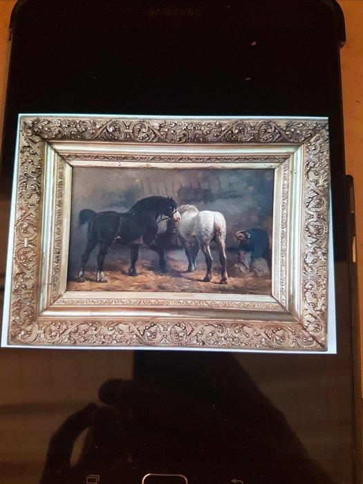 Alexandre Dubuisson (1805-1870) - Percheron dans lécurie, Antiquités & Art, Art | Peinture | Classique