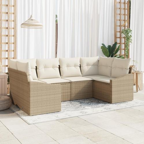 vidaXL 6-delige tuinsofa set met kussens in beige poly, Tuin en Terras, Tuinsets en Loungesets, Nieuw, Verzenden