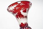 Bohemian Art Nouveau Ruby Red Engraved Crystal Glass Vase