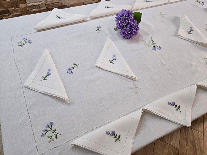 Tovaglia ricamata in puro lino rifinita a mano - Tafelkleed, Antiquités & Art, Tapis & Textile
