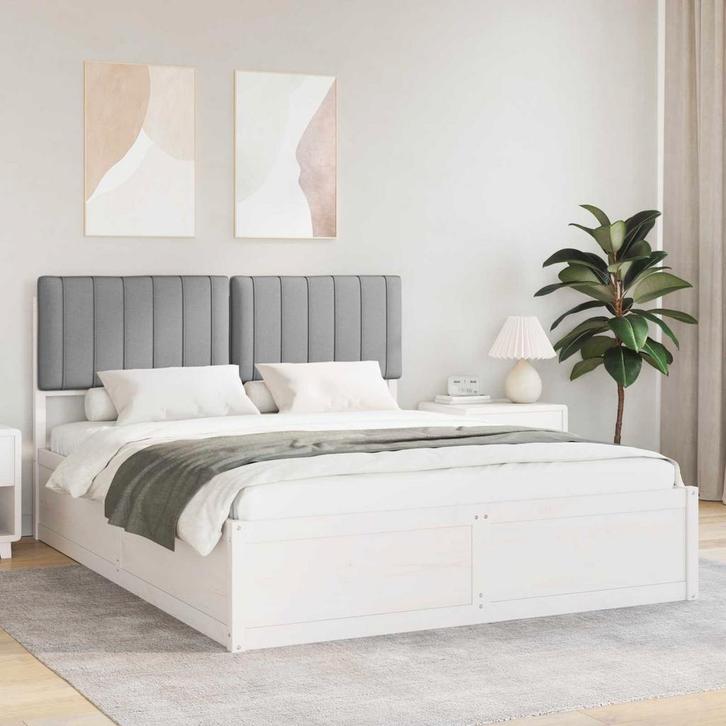 vidaXL Bedframe met Gevoerde Hoofdbord Lichtgrijs 160 x 200, Huis en Inrichting, Slaapkamer | Bedden, Nieuw, Verzenden