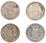 België. Leopold II (1865-1909). 5 Francs 1867/1873 (4 stuks)