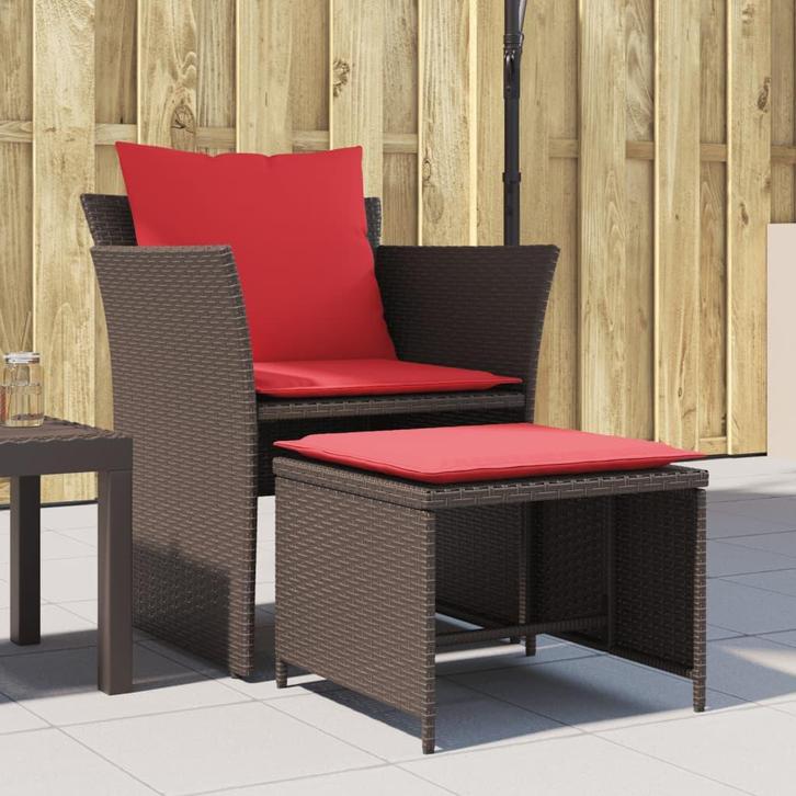 vidaXL Tuinstoel met voetenbank poly rattan bruin, Tuin en Terras, Tuinsets en Loungesets, Nieuw, Verzenden