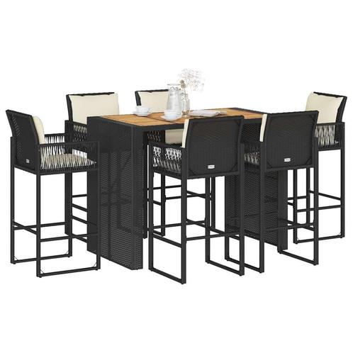 vidaXL 7-delige Tuinbarset met kussens poly rattan acacia, Tuin en Terras, Tuinsets en Loungesets, Nieuw, Verzenden