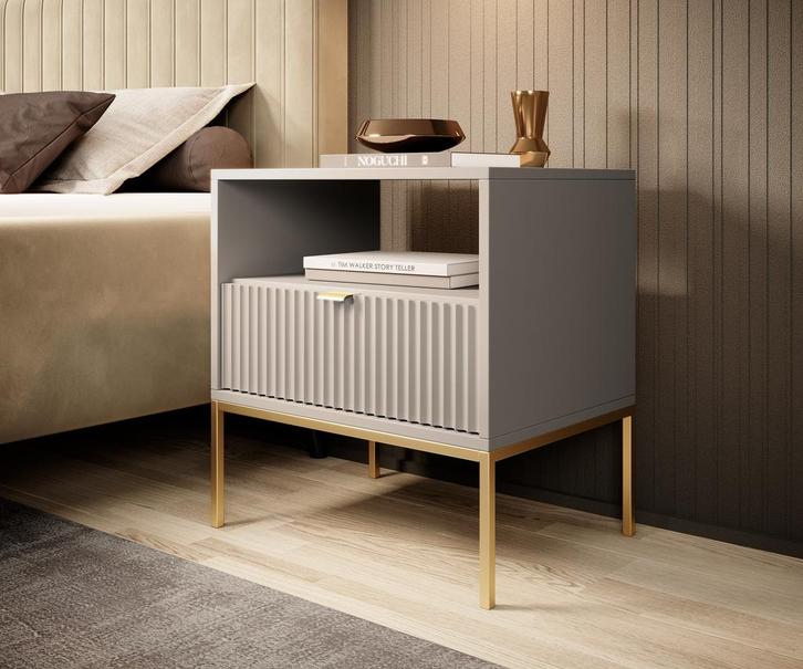 Meubella nachtkastje Navil beige 1 lade, Huis en Inrichting, Kasten | Overige, Nieuw, Verzenden