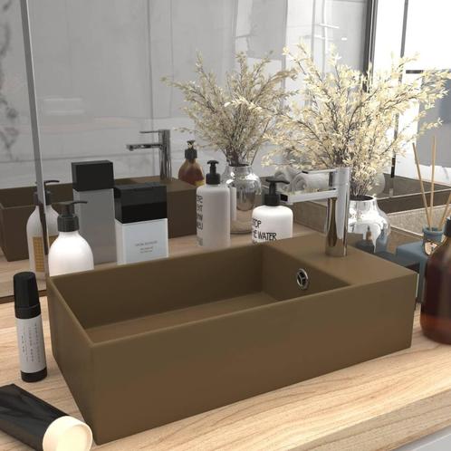 vidaXL Wastafel met overloop keramiek matcrème, Doe-het-zelf en Bouw, Sanitair, Nieuw, Verzenden