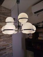 Plafonnier - métal chromé - Neuf globes de cristal opalin